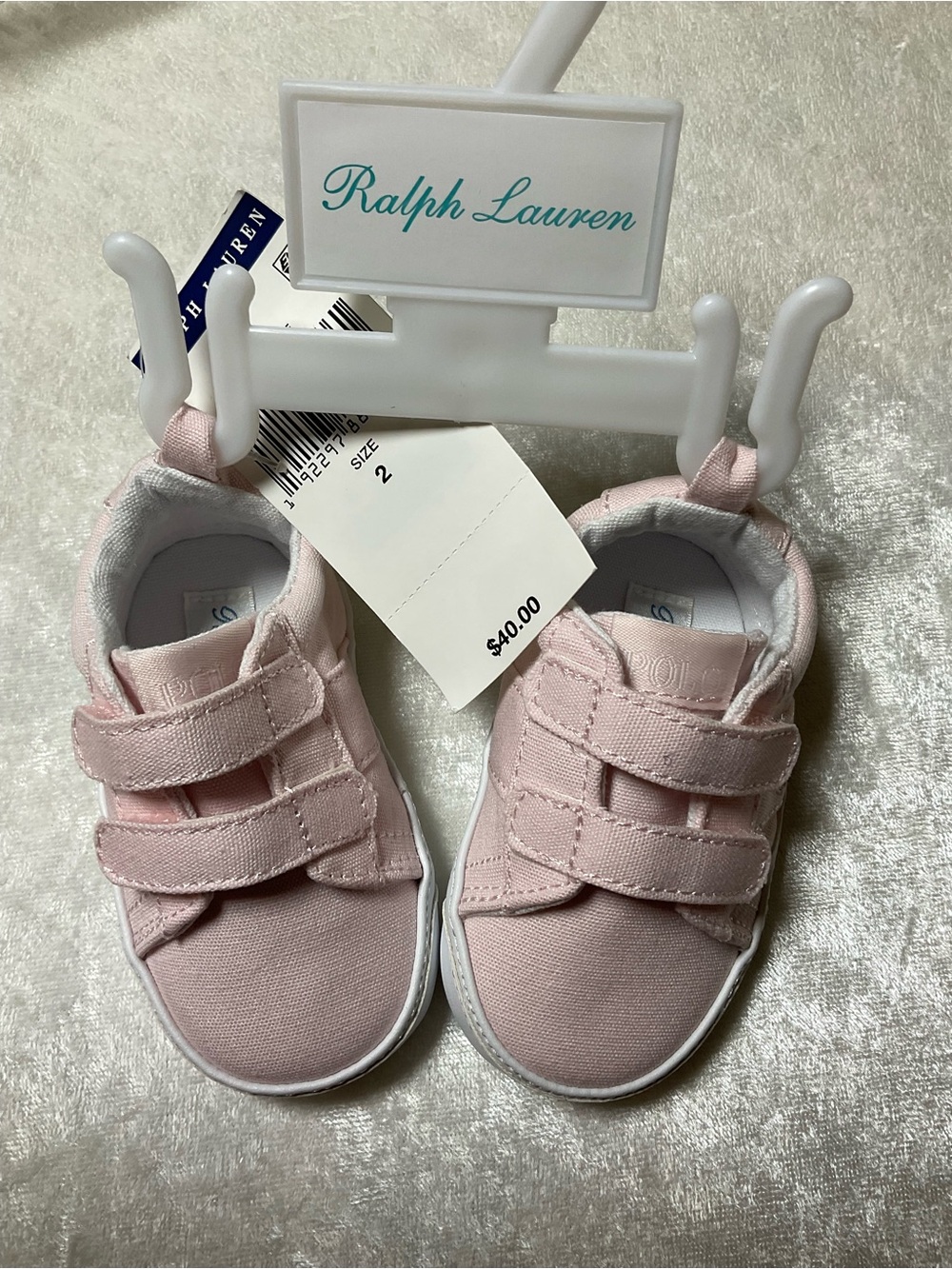 Ralph Lauren Pale Pink Canvas Toddler Sneakers with Double Velcro